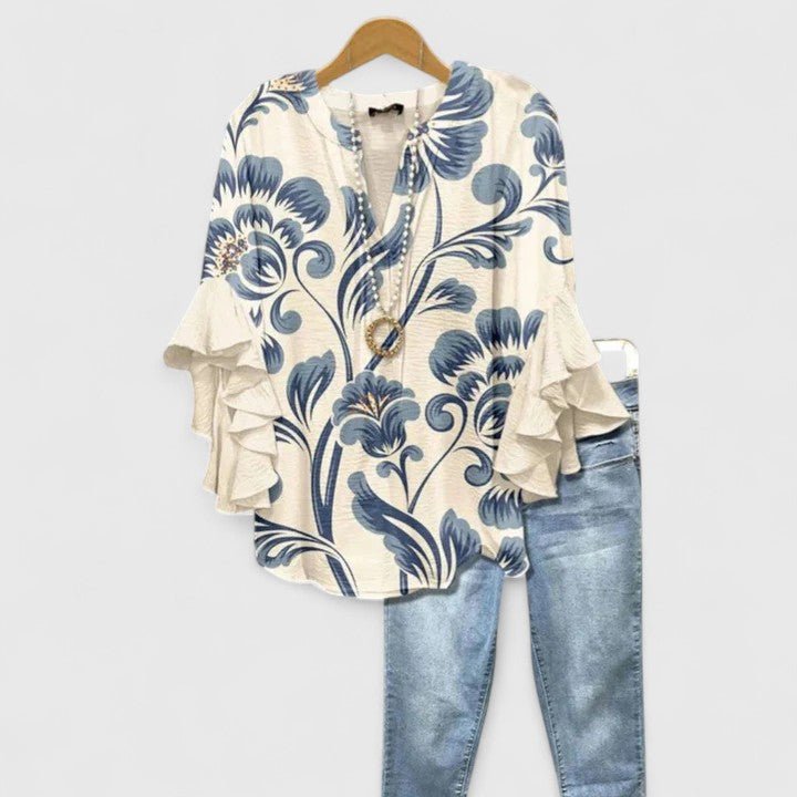 Caroline ruffle sleeve floral blouse