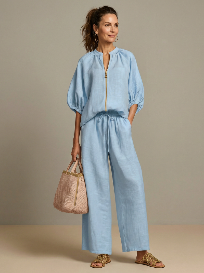 Helena two piece zip front wide leg set