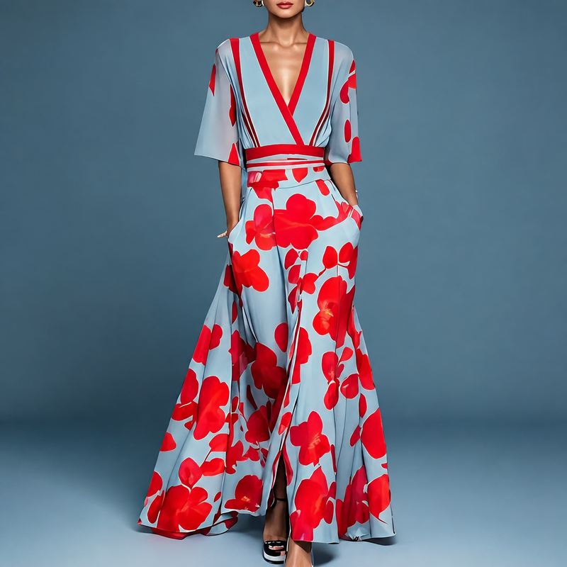 Jade red floral maxi dress