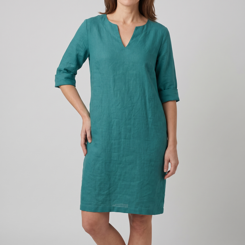 Harlow midi dress in teal, front view