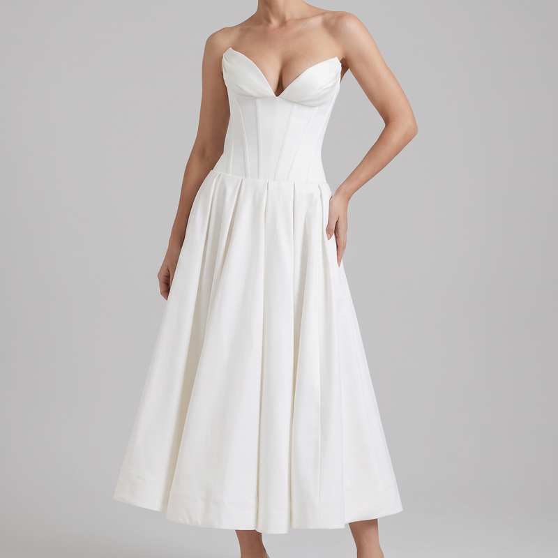 Imogen midi dress in white, front view
