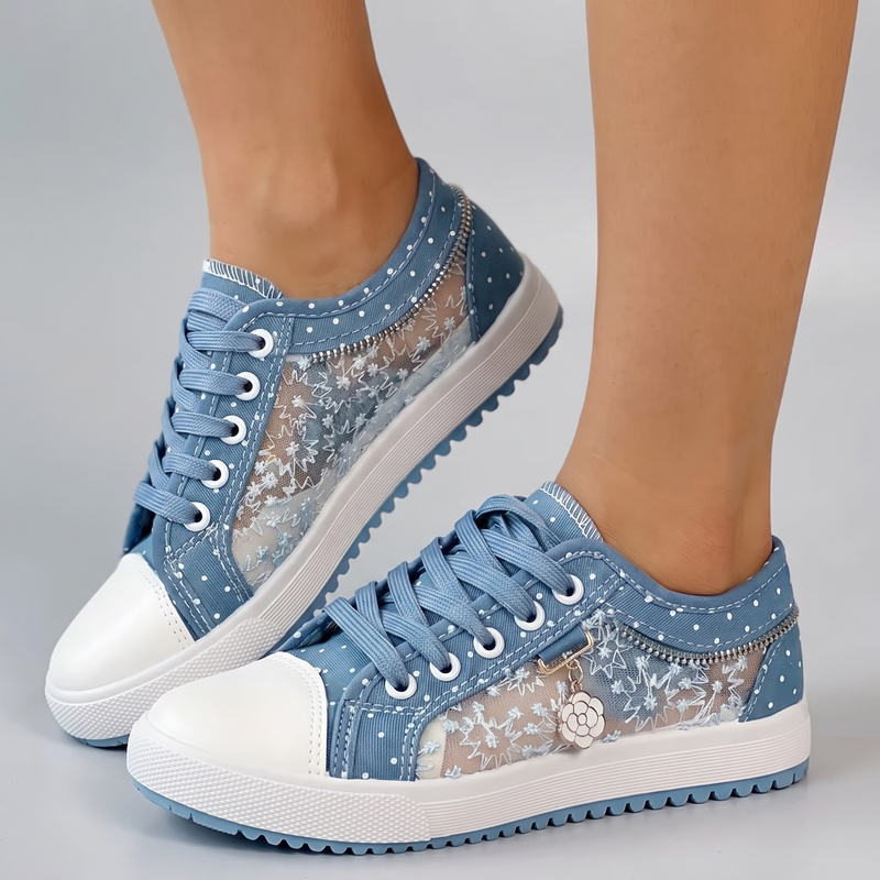 Wilhelmina sneakers in sky blue, worn