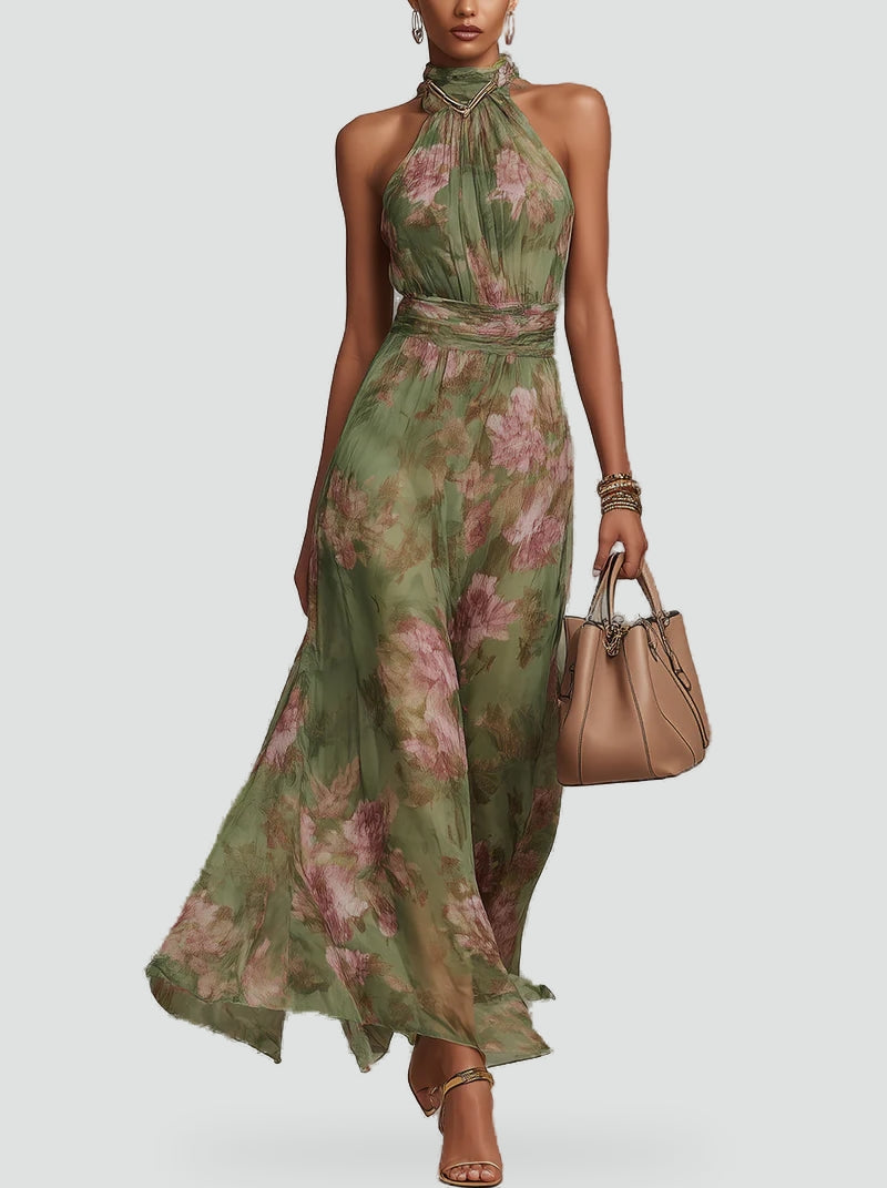 Rosalind green floral wedding guest maxi dress