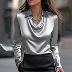 Natalia draped neckline satin blouse – image 3