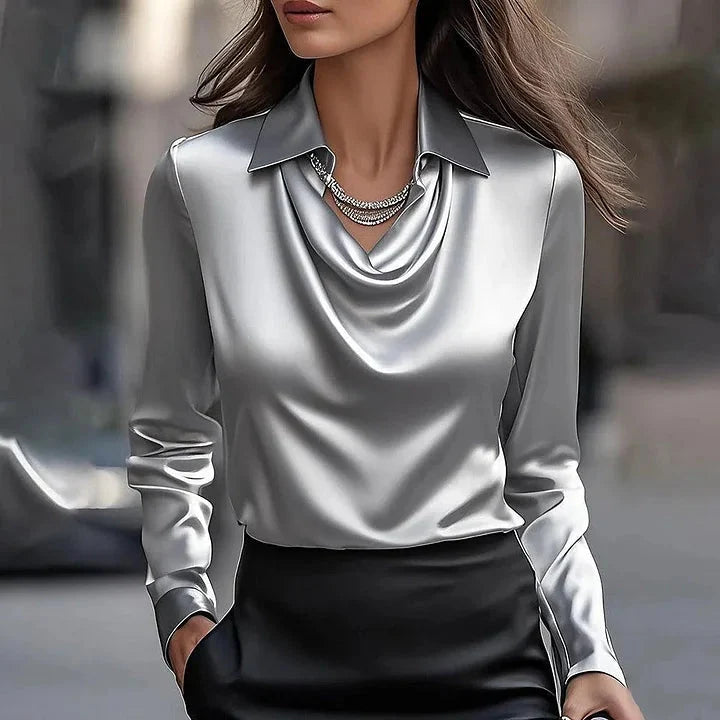 Natalia draped neckline satin blouse – image 3