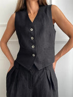 Alayna two piece linen vest and wide leg set – image 3