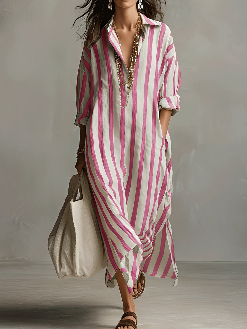 Charlotte striped A line dress in blue