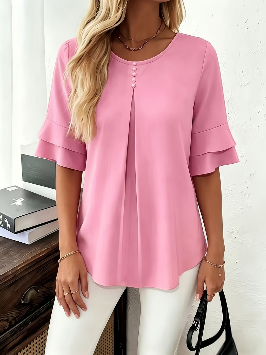 Celina flared sleeve pleated blouse – image 12