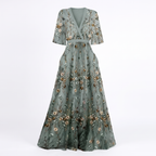 Flora green floral flowing maxi dress, detail