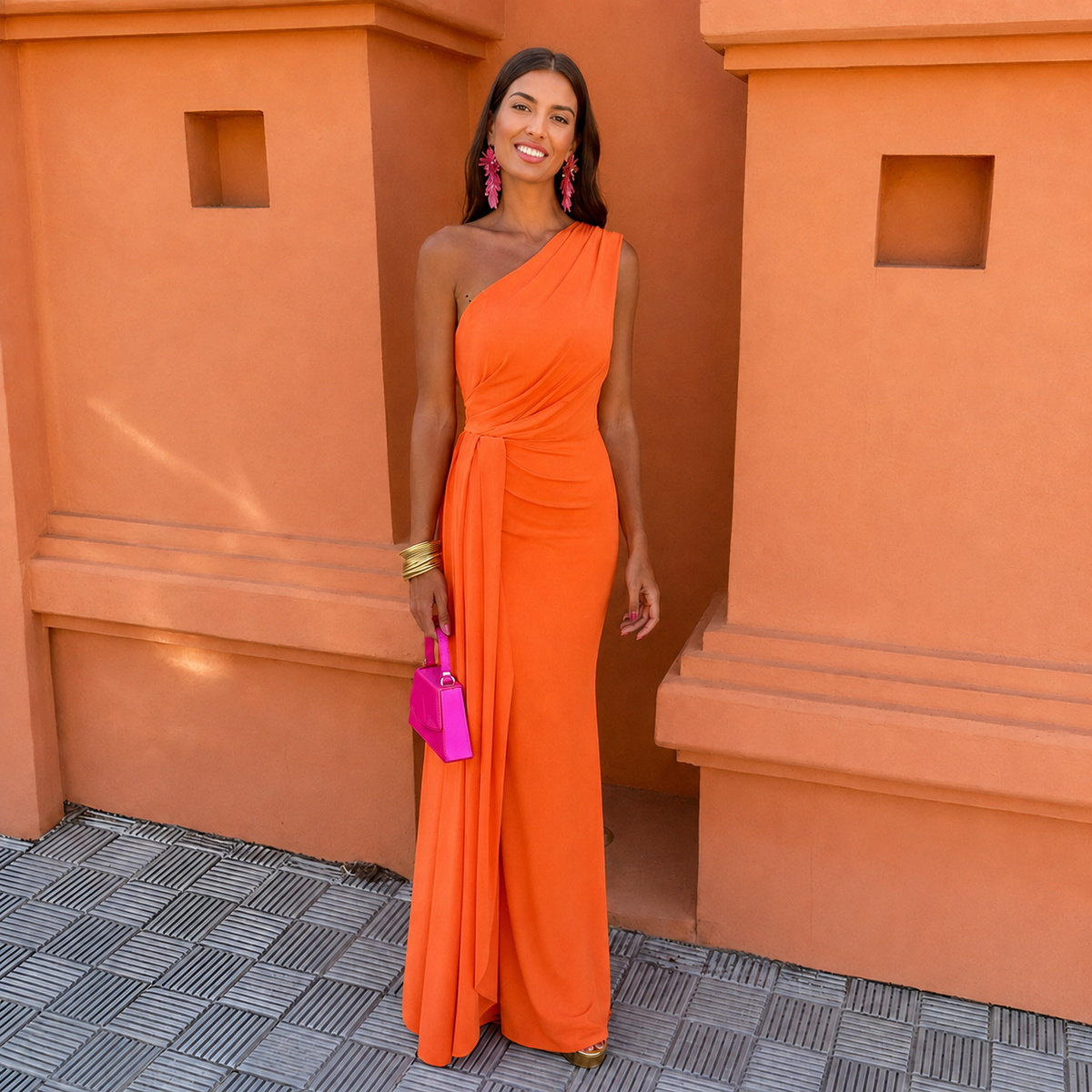 Mallory one shoulder maxi dress in orange