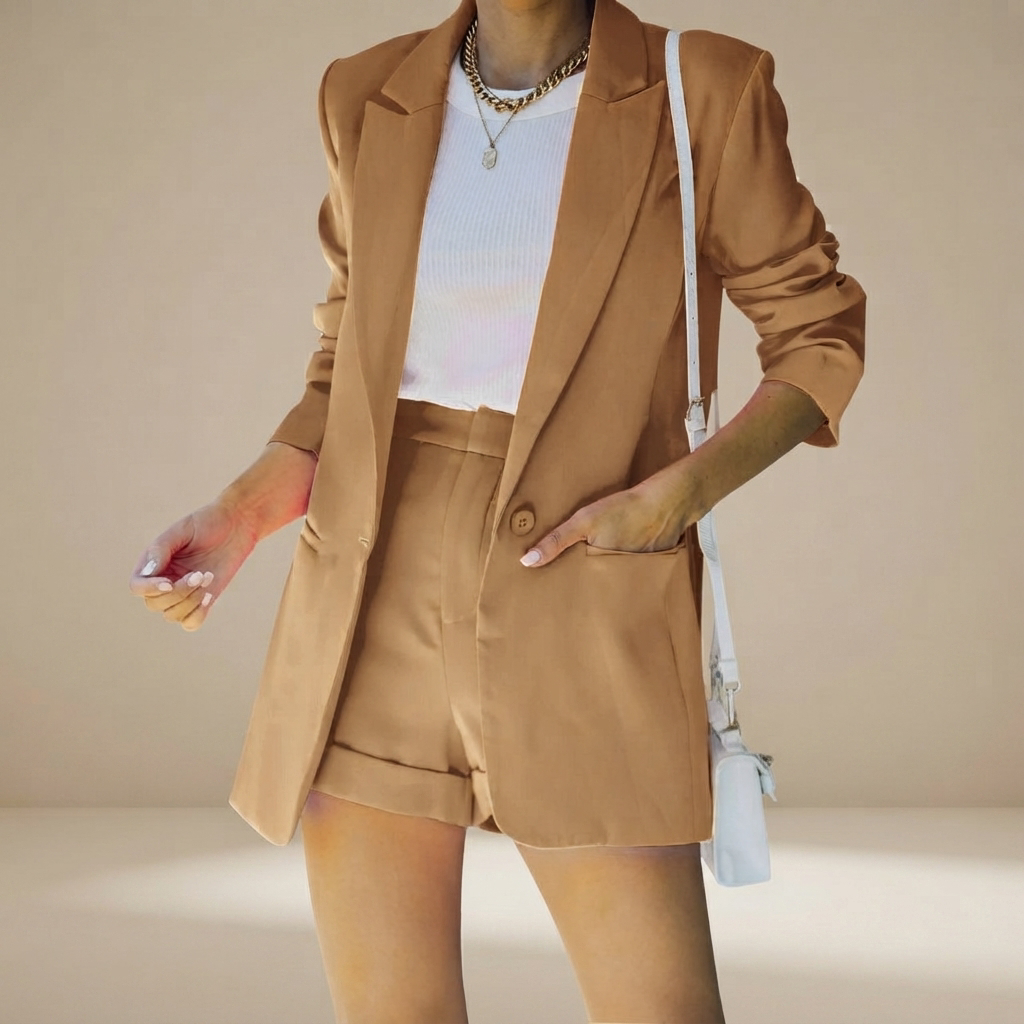 Geraldine blazer and shorts set in grey
