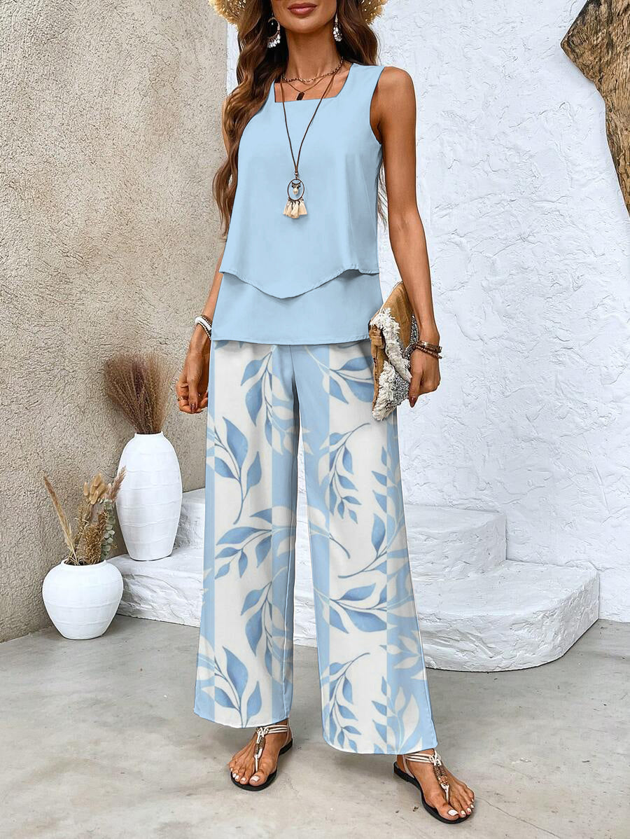 Abigail two piece sleeveless top and trouser set in black