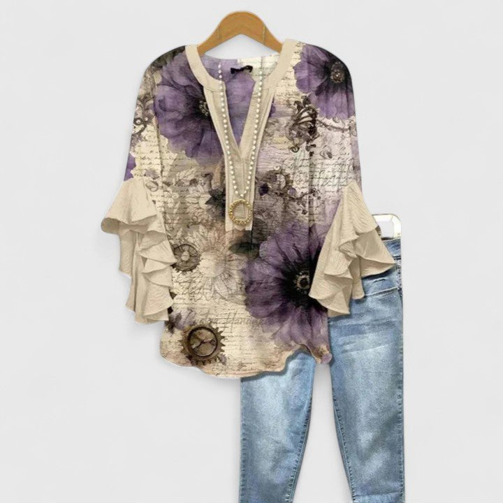 Caroline ruffle sleeve floral blouse – image 10