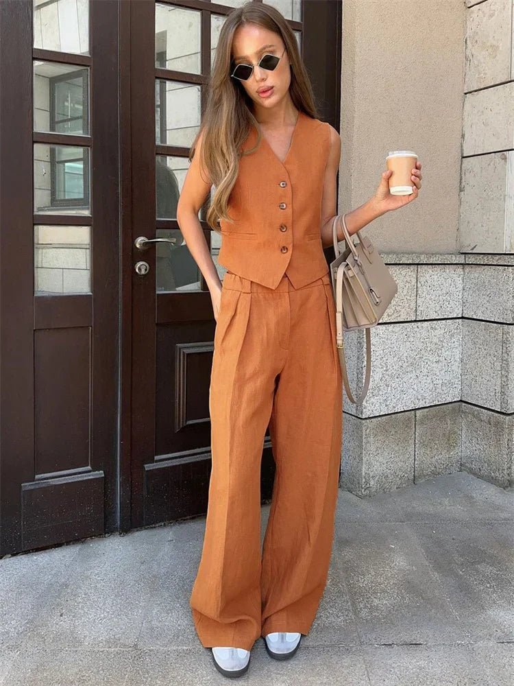 Alayna two piece linen vest and wide leg set – image 6