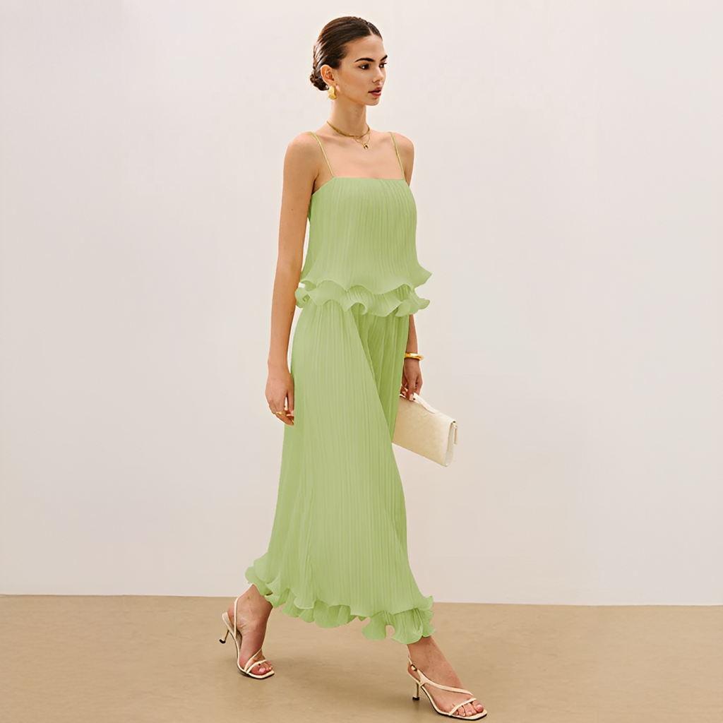 Daphne two piece pleated skirt set in white