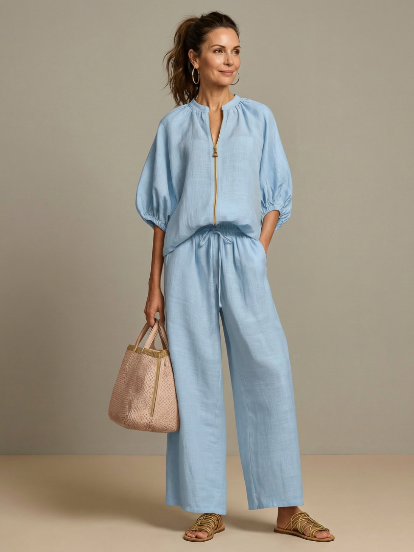 Helena two piece zip front wide leg set