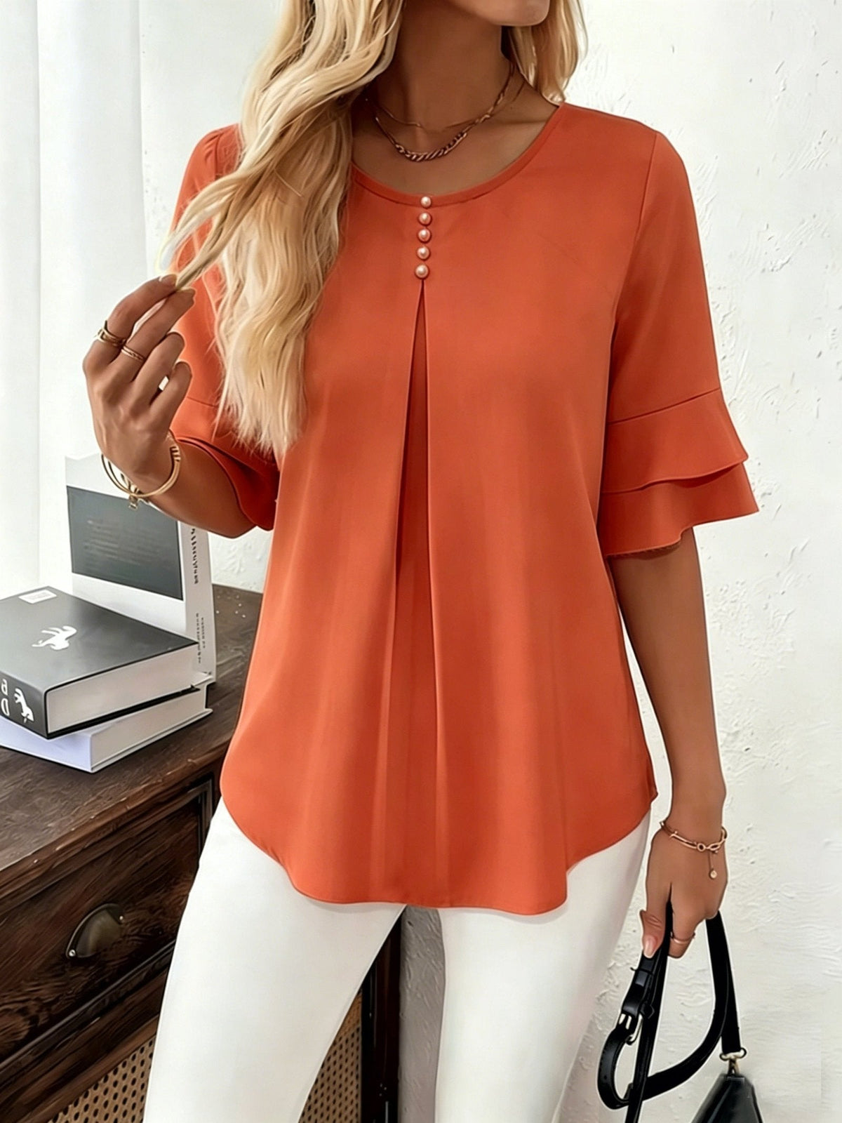 Celina flared sleeve pleated blouse – image 8