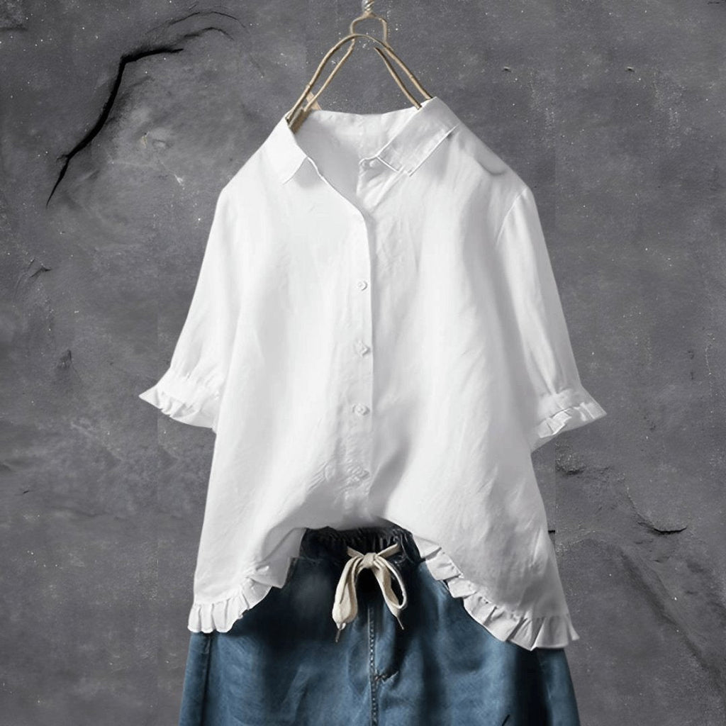 Juniper ruffle hem collared blouse – image 3
