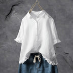 Juniper ruffle hem collared blouse – image 3