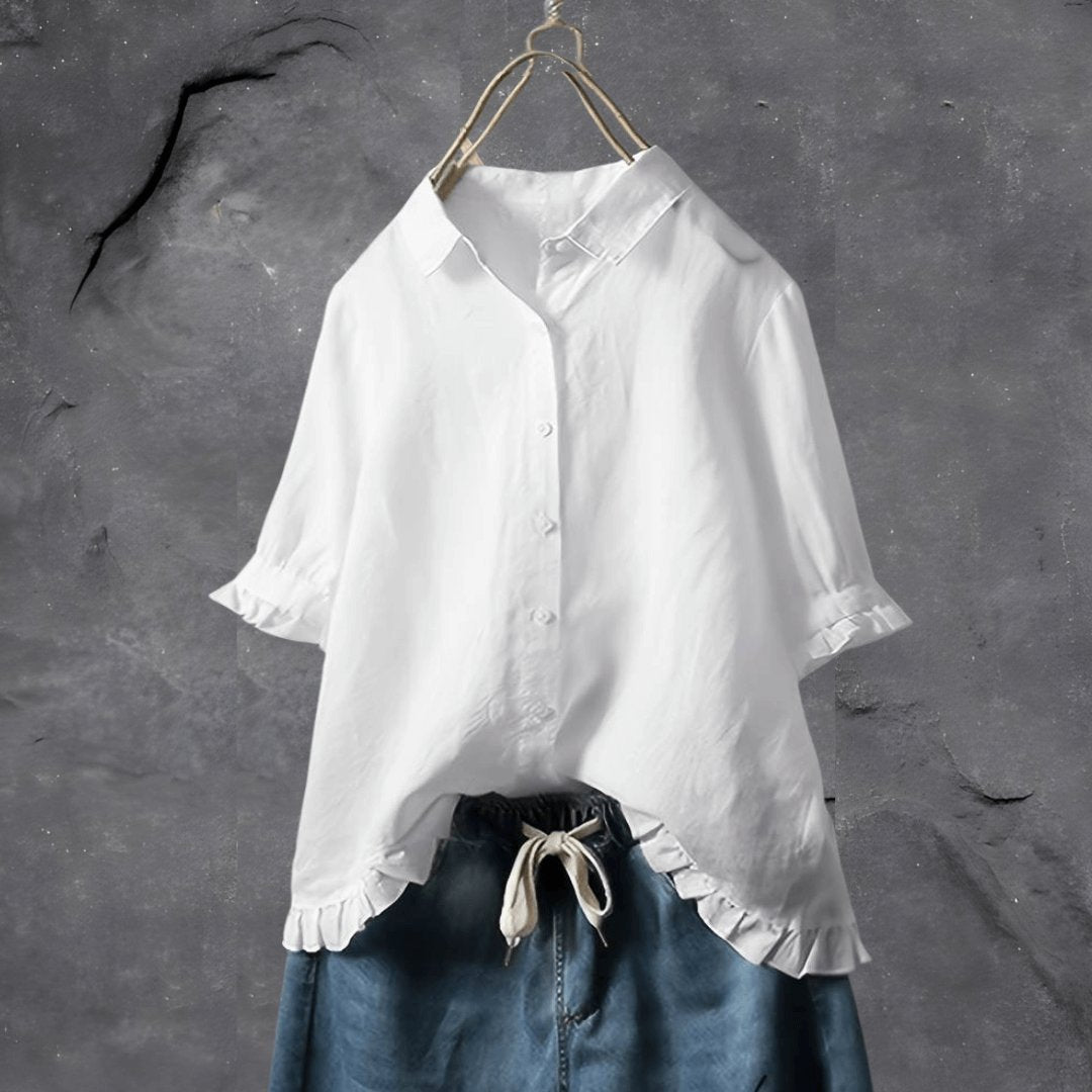 Juniper ruffle hem collared blouse – image 3