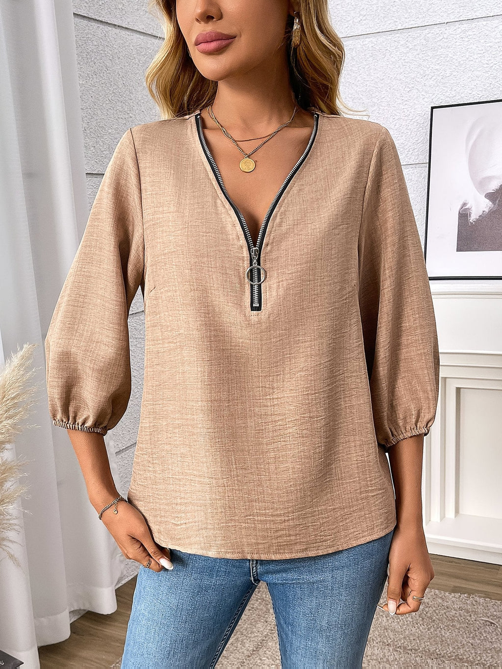 Livia zip front v neck blouse – image 9