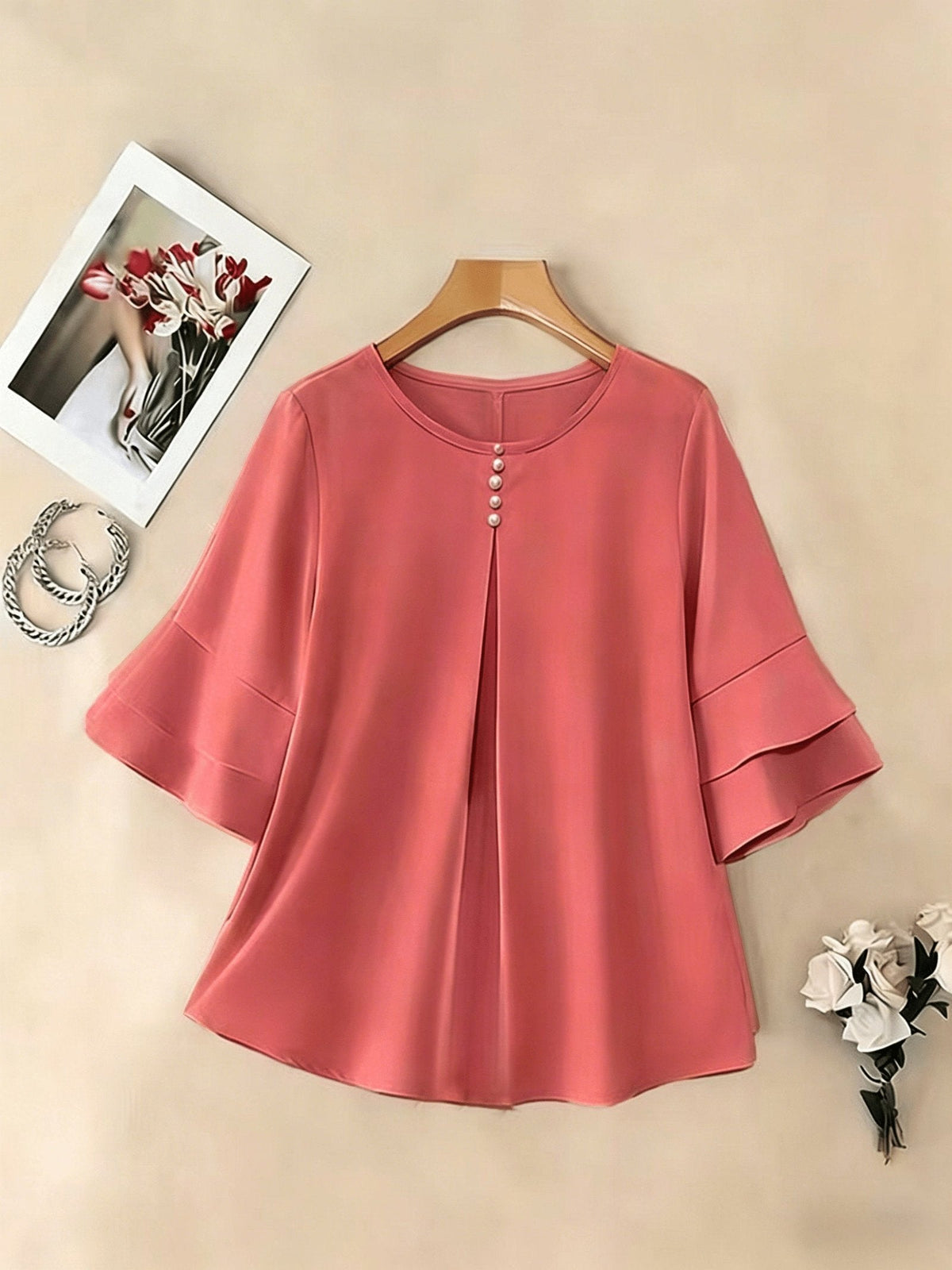 Celina flared sleeve pleated blouse – image 22