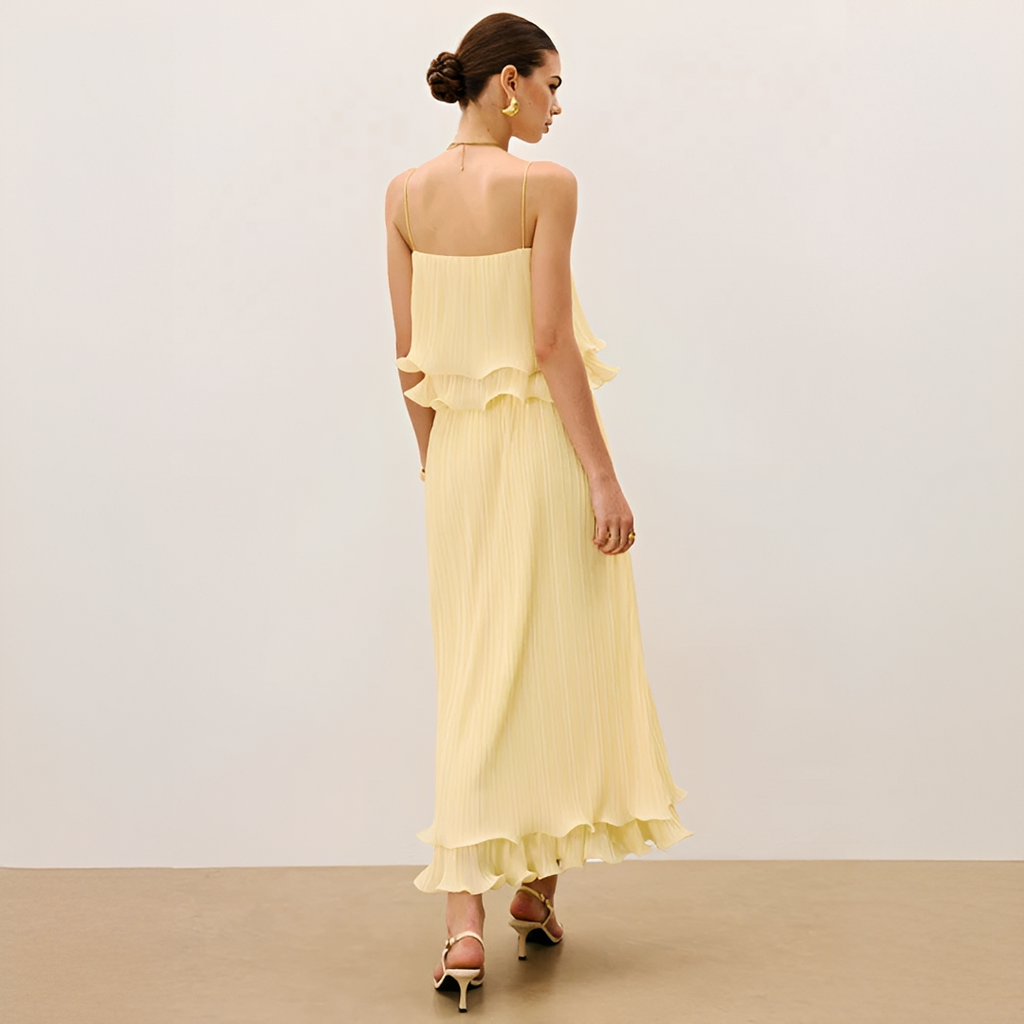 Daphne two piece pleated skirt set in yellow