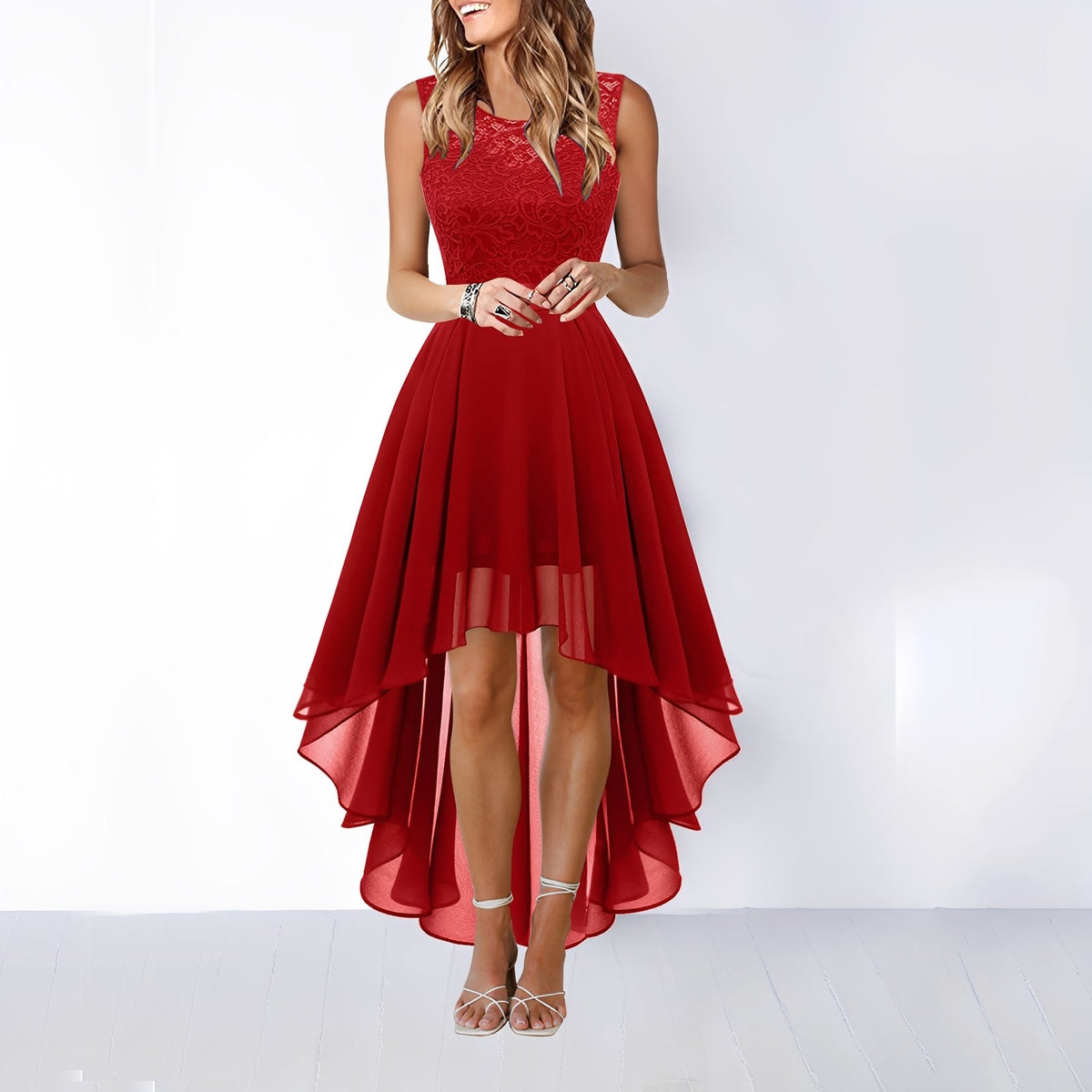 Leena asymmetric evening dress in grey