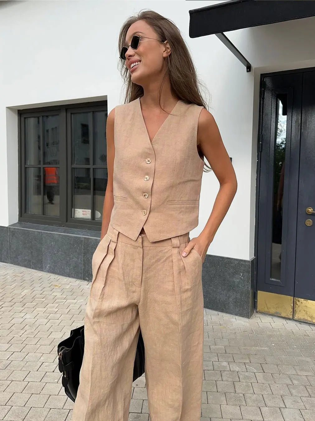 Alayna two piece linen vest and wide leg set – image 10