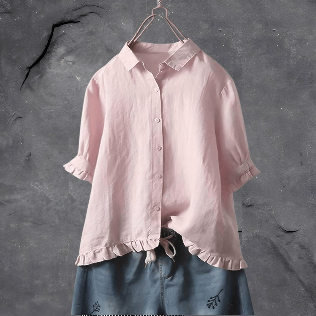 Juniper ruffle hem collared blouse – image 4