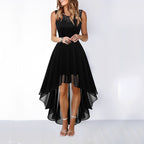 Leena asymmetric evening dress in navy