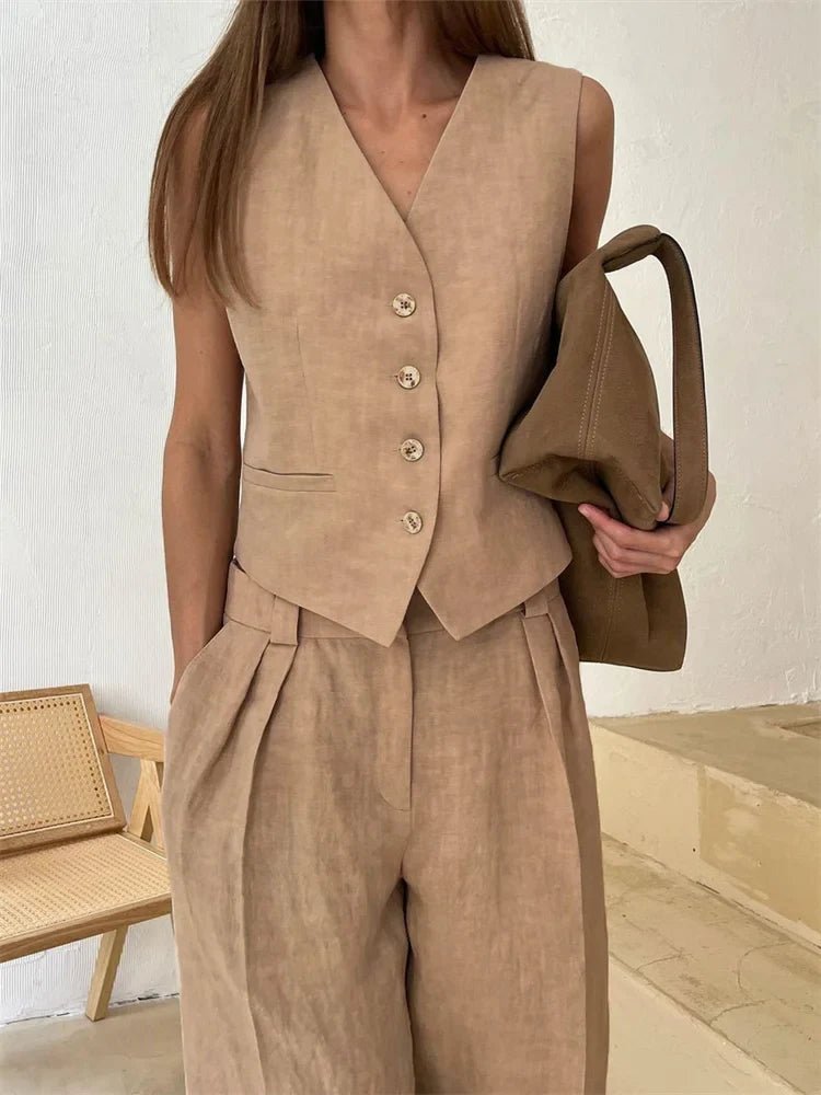 Alayna two piece linen vest and wide leg set – image 7
