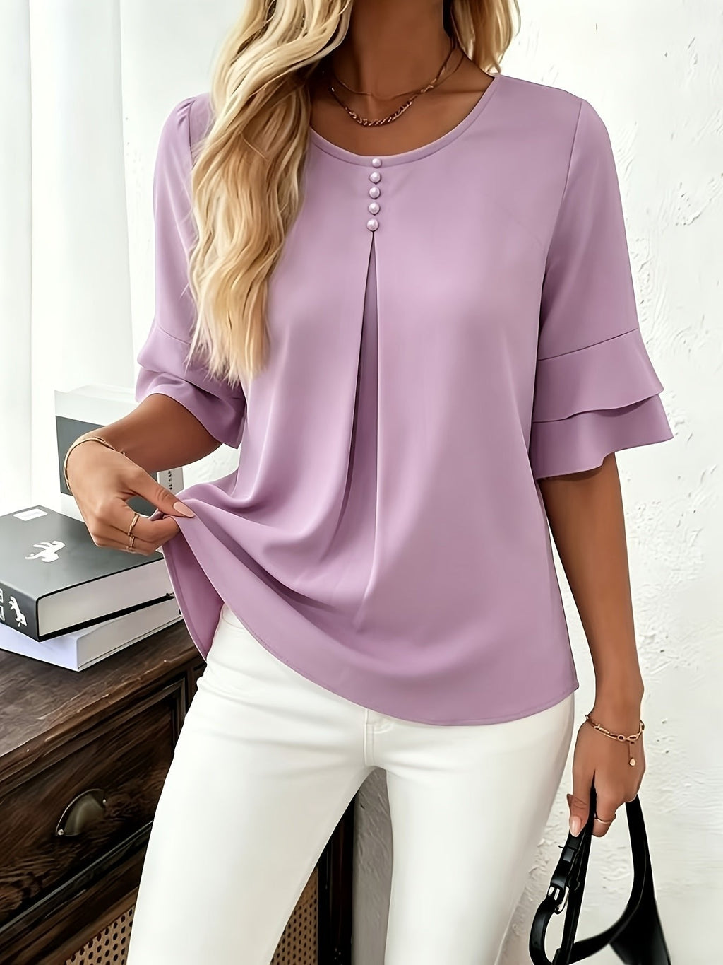 Celina flared sleeve pleated blouse – image 18
