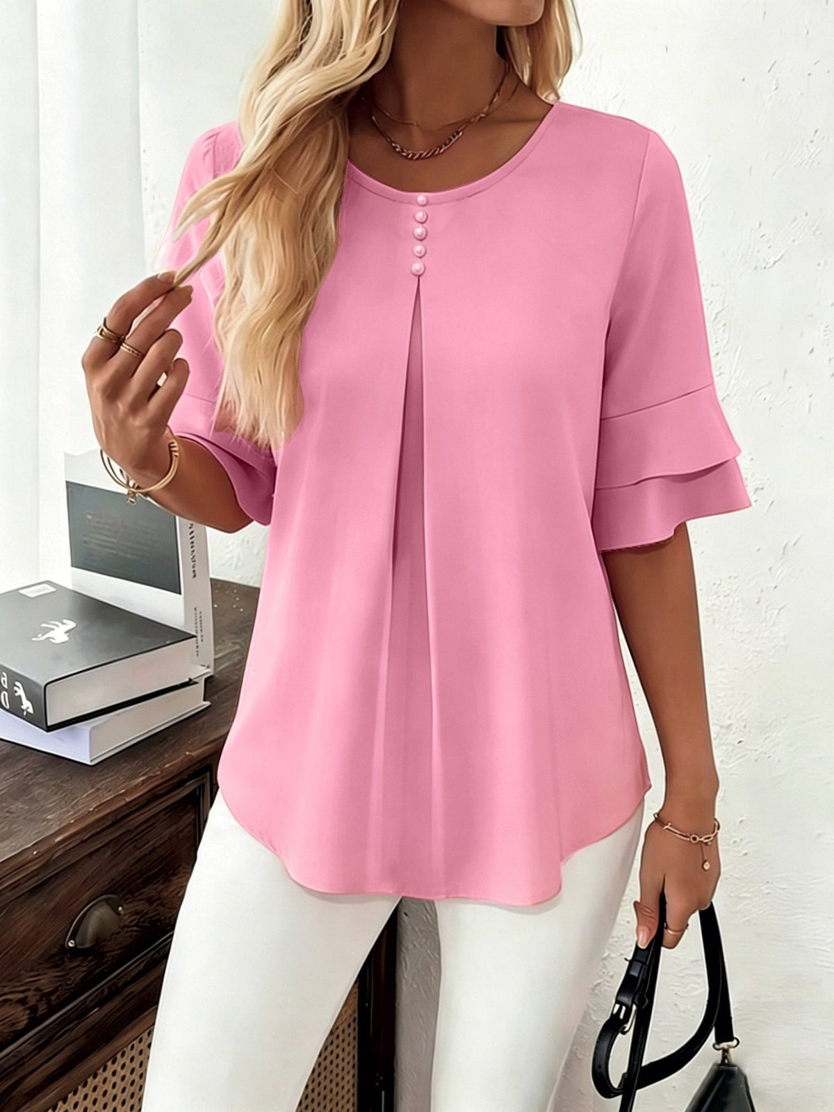 Celina flared sleeve pleated blouse – image 2