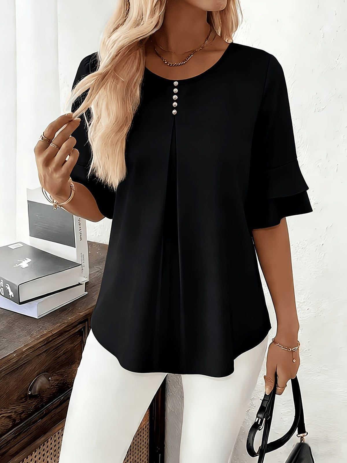 Celina flared sleeve pleated blouse – image 9