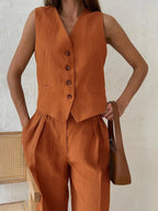 Alayna two piece linen vest and wide leg set – image 4