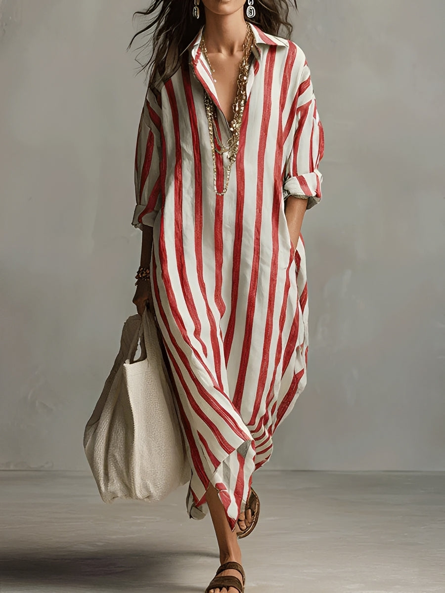 Charlotte striped A line dress in green