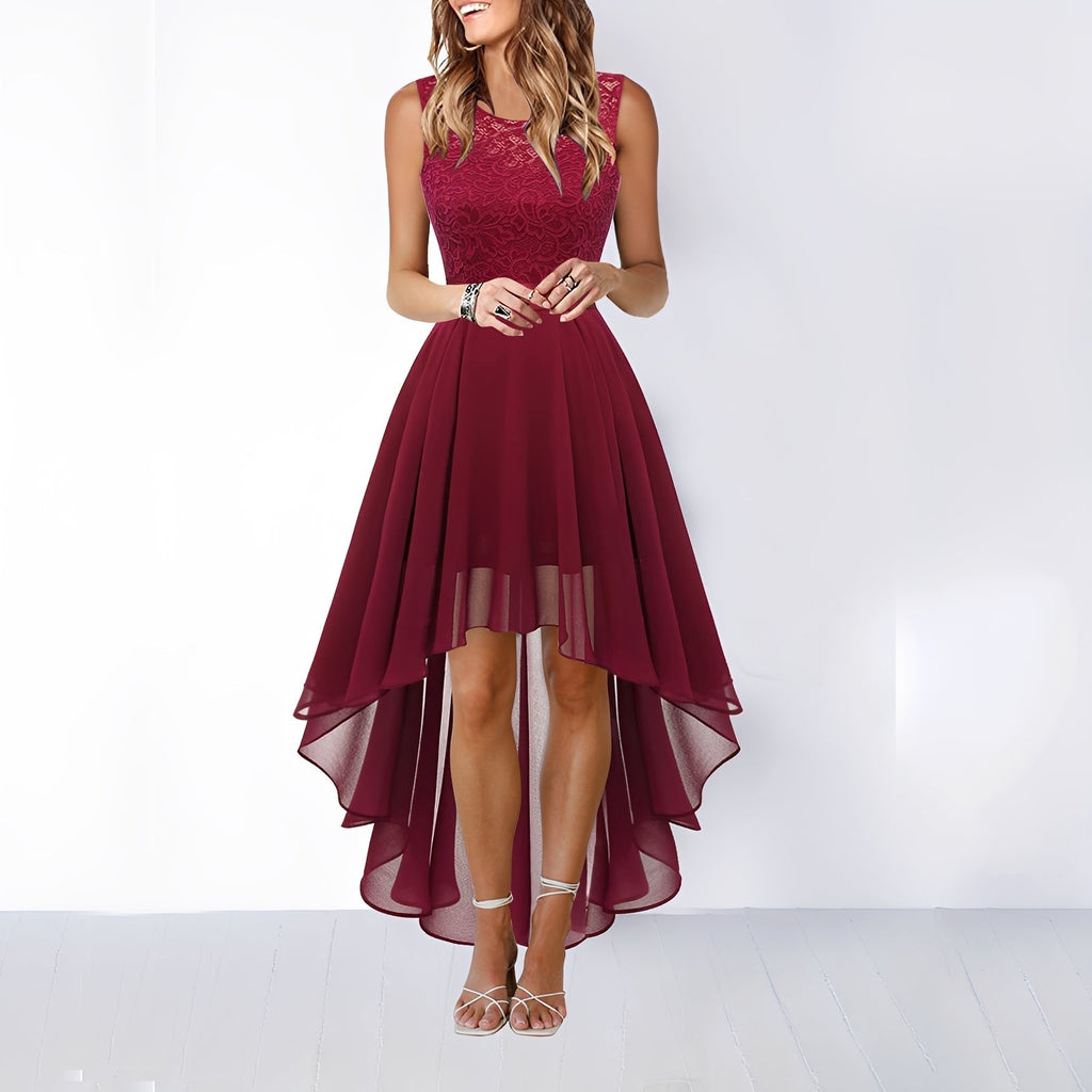 Leena asymmetric evening dress in red