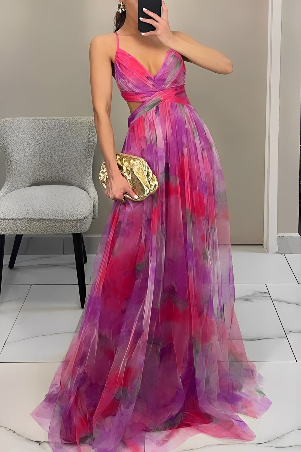 Davina A line maxi dress in blue