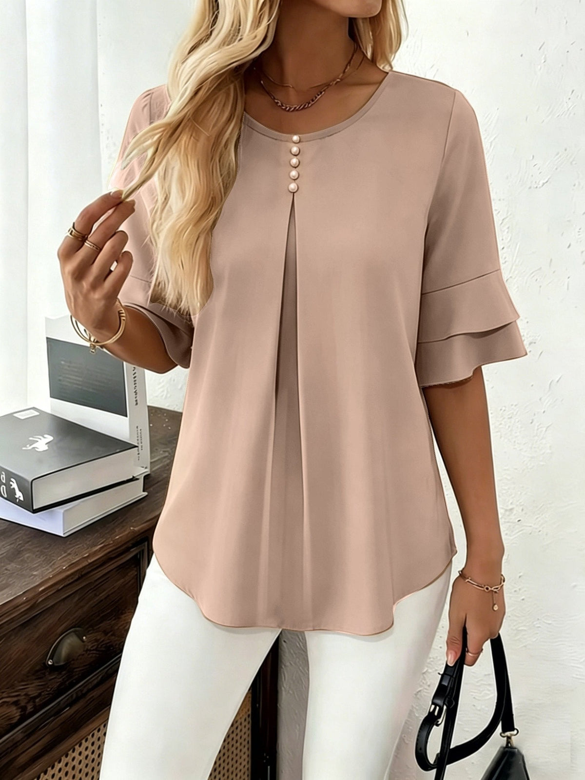 Celina flared sleeve pleated blouse – image 3