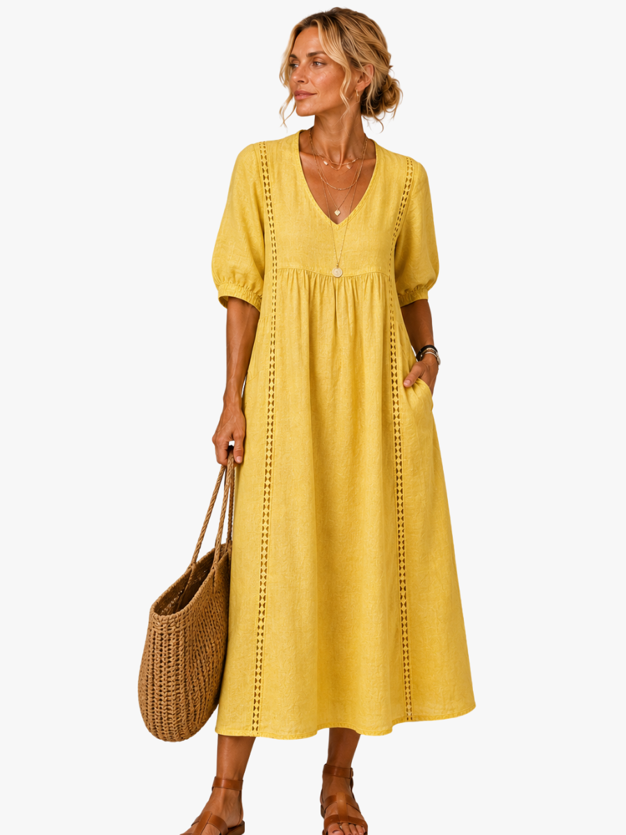 Odette linen and lace midi dress