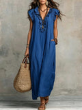 Wren linen maxi dress with ruffle v neckline