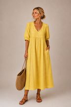 Odette linen and lace midi dress – image 2