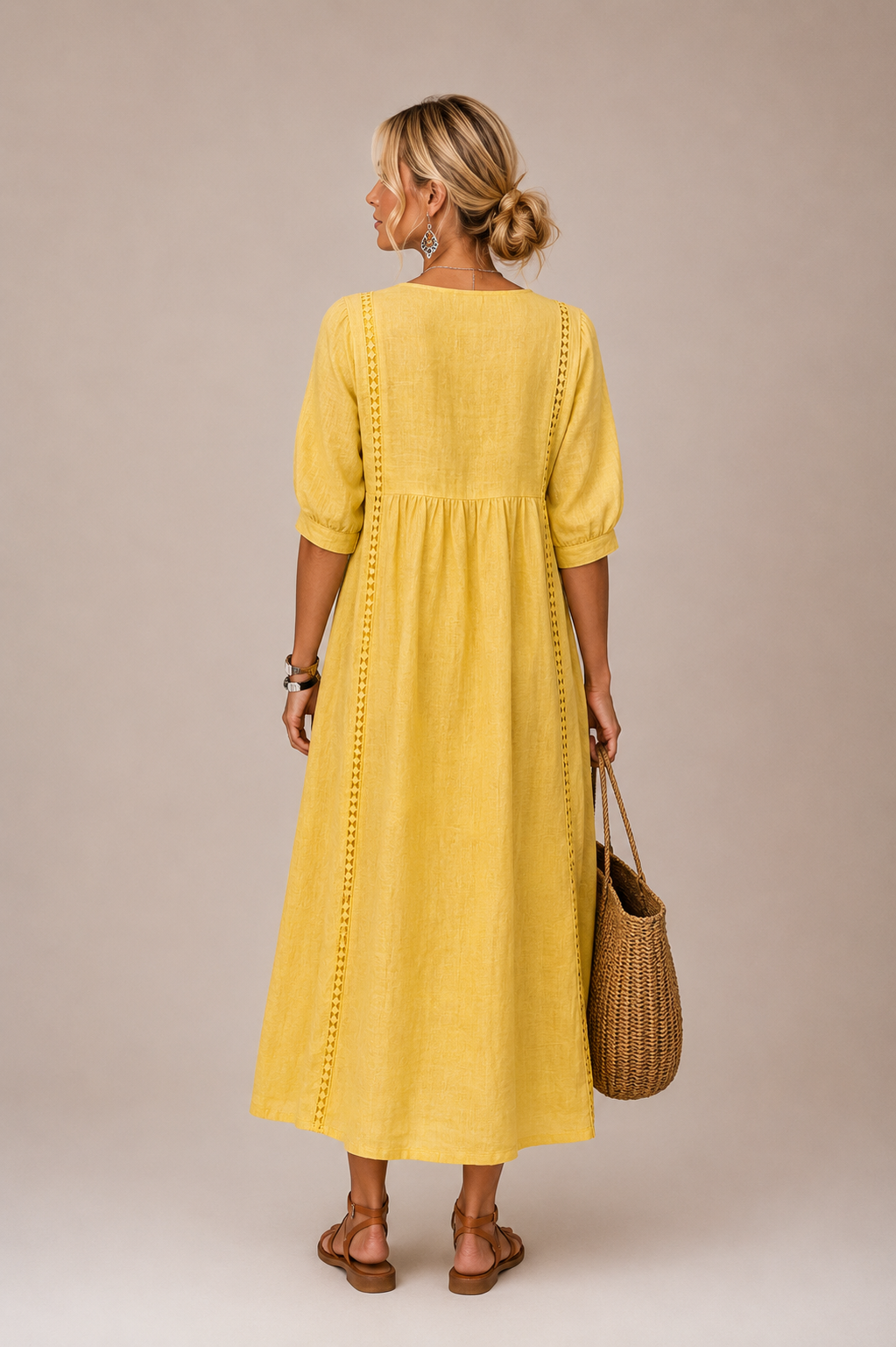 Odette linen and lace midi dress – image 11