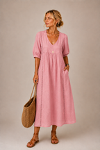 Odette linen and lace midi dress – image 6