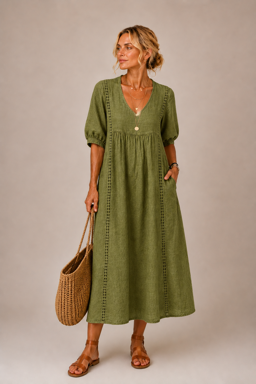 Odette linen and lace midi dress – image 5