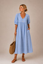 Odette linen and lace midi dress – image 3