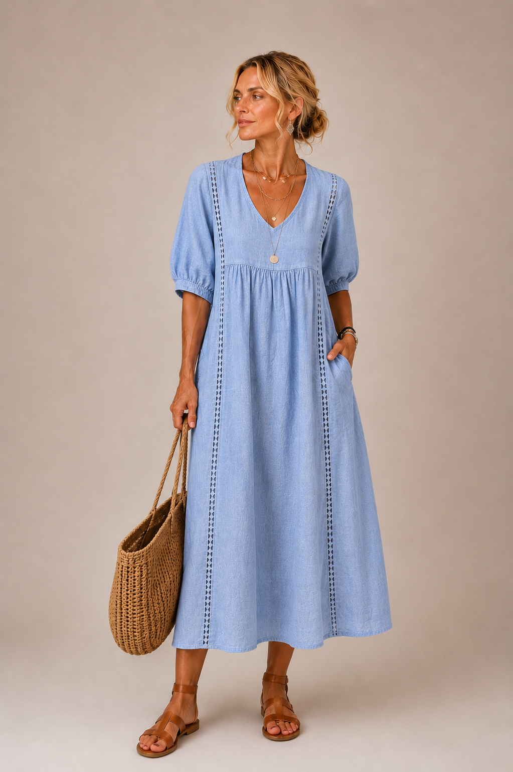 Odette linen and lace midi dress – image 3