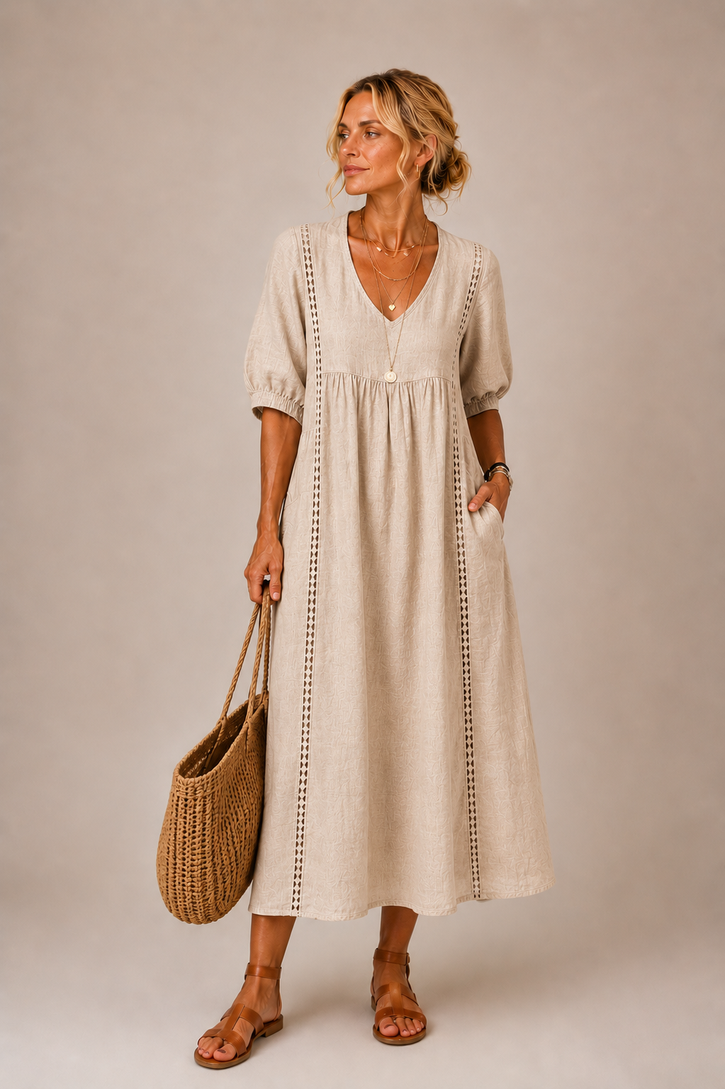 Odette linen and lace midi dress – image 8