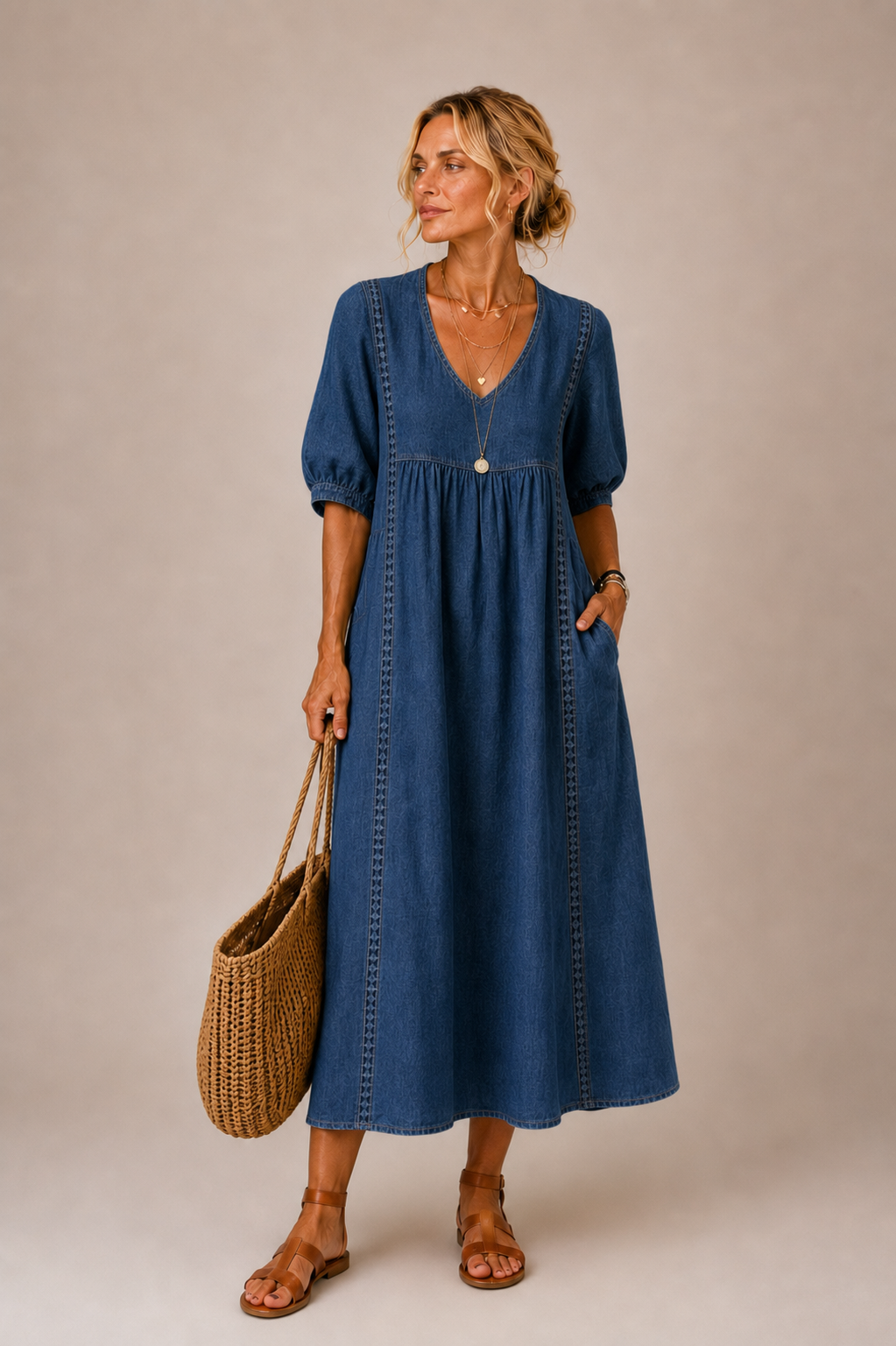 Odette linen and lace midi dress – image 9